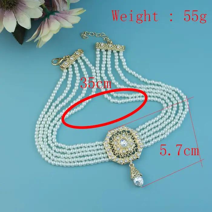 Collier ras du cou en perles marocaines pour femmes, bijoux de mariage de mariée arabe, pendentif en cristal de couleur or