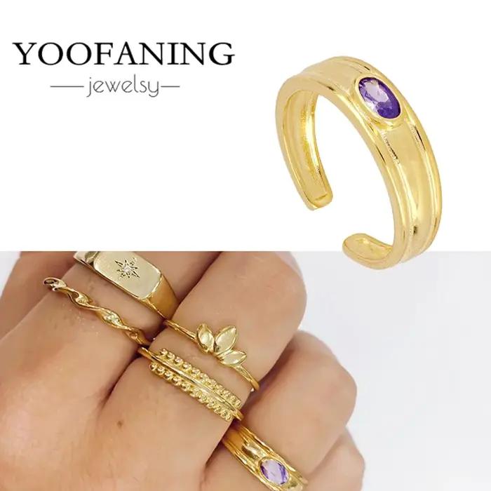 Bague en améthyste plaquée or 18 carats pour femmes style classique occasions spéciales soirée mariage alliance de mariage