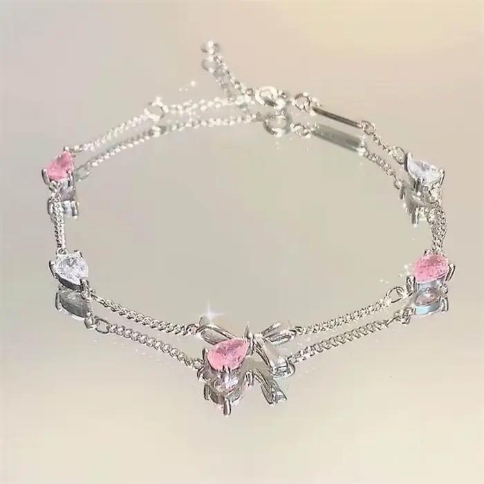 Bracelets en fleurs de cerisier scintillantes pour femmes, mode tempérament vague lune fleur réglabl