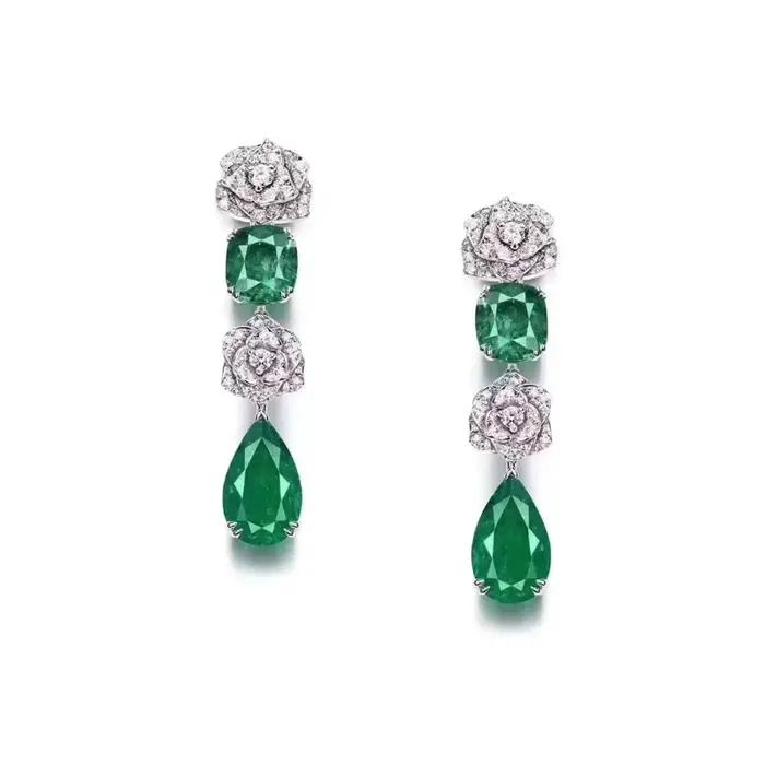 Boucles d'oreilles plaquées or en argent sterling 925 avec diamant à haute teneur en carbone et zircon rose longues pour femmes occasions spéciales elegance moderne