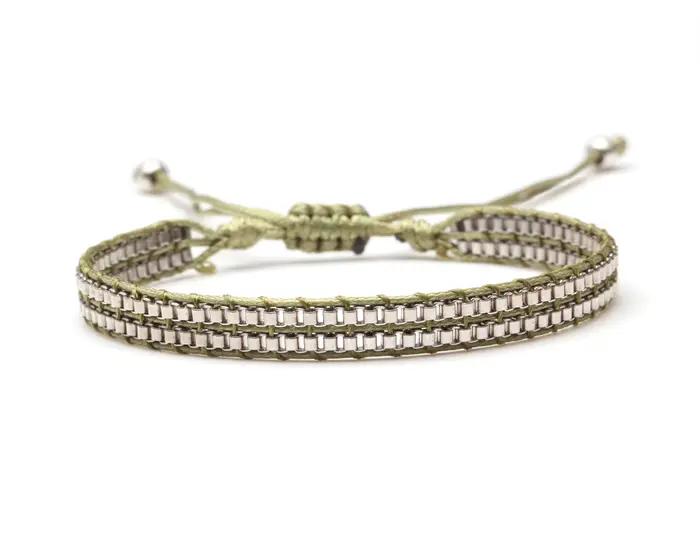 Bracelet en Verre Tissé à Deux Couches pour Homme et Femme, Bijou Ajustable avec Nministériels d Vert, Noir, Bleu, Beige, Style Japonais Boho, Ata Yuki