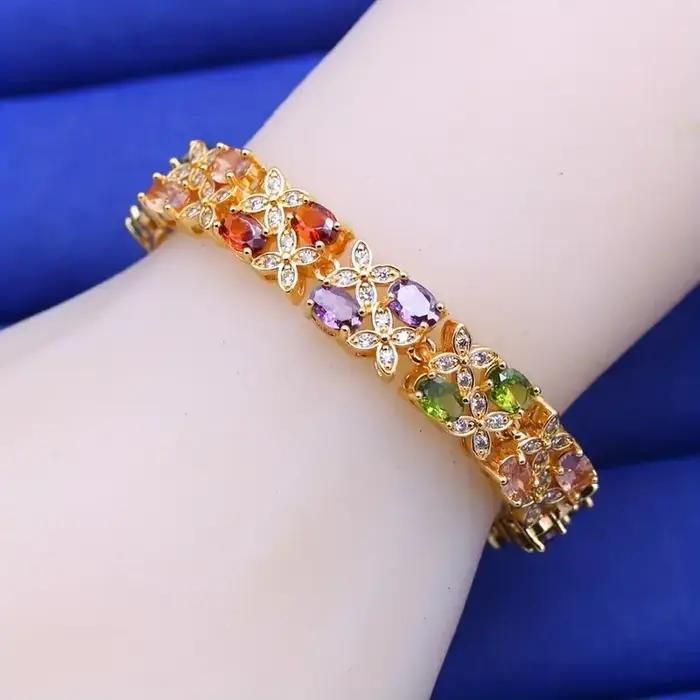 Bracelet tennis élégant zircone synthétique multicolore plaqué or 18 carats pour femmes occasion quotidienne cadeau spécial
