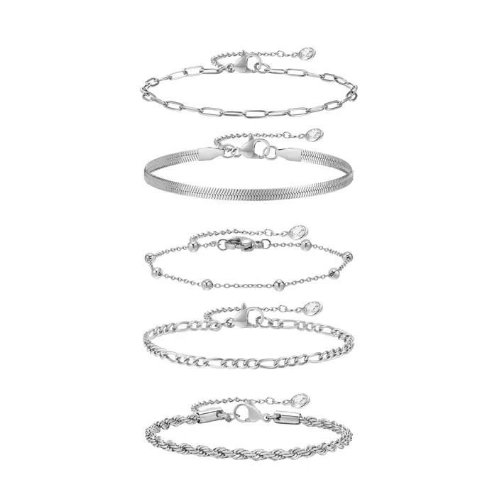 JOLink-Ensemble de bracelets plaqués or pour femme, 5 pièces, en acier inoxydable, empilables, superposables, réglables