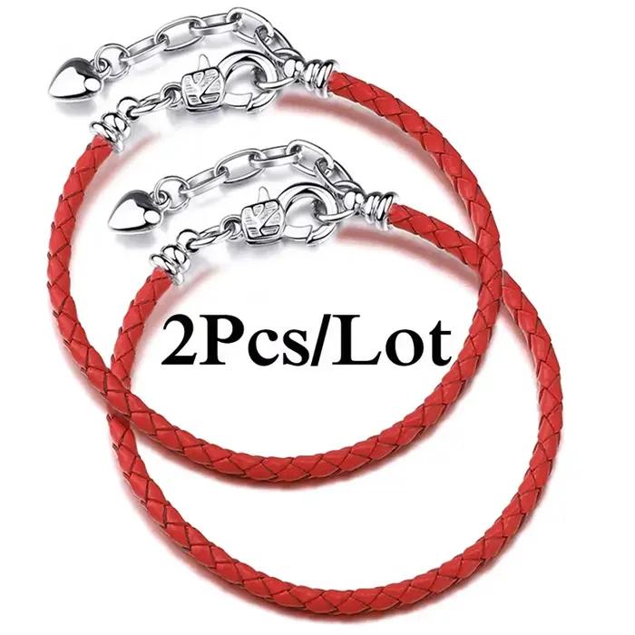 Bracelets en chaîne en cuir pour hommes et femmes, 2 pièces/lot, offre spéciale, adaptés aux perles faites à la main, Bracelet à breloques, bijoux pour Couples, vente en gros