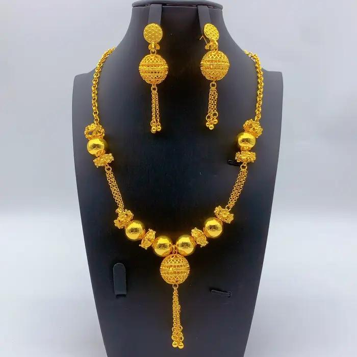 Ensemble de bijoux africains ANIID collier et boucles d'oreilles plaqués or pour mariage et occasions spéciales femmes