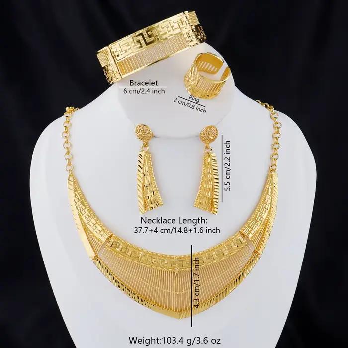 Ensemble de bijoux de luxe en or 24 carats pour femmes, collier, boucles d'oreilles, bracelet, bague