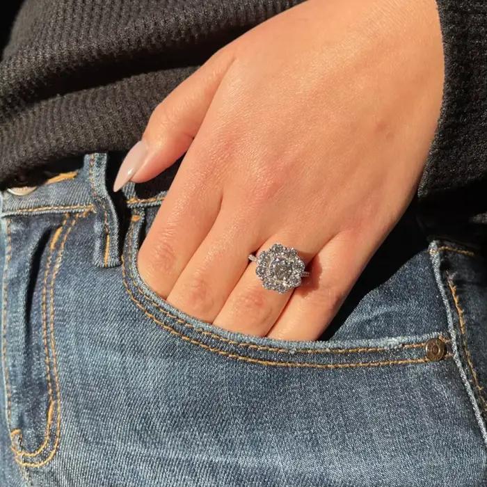 Bague de fiançailles en or blanc 10K, taille ronde, DEF VS-VVS, diamant cultivé en laboratoire, 0.7 Carat CVD HPHT, bague de fiançailles, bagues Halo IGI