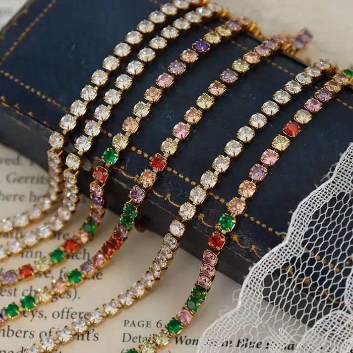 Bracelet en Zircon, Bracelet en Pierres Colorées, Bijoux en Acier Inoxydable Tendance, Accessoires de Mode Personnalisés, Cadeaux de Bijoux Glamour pour Femmes