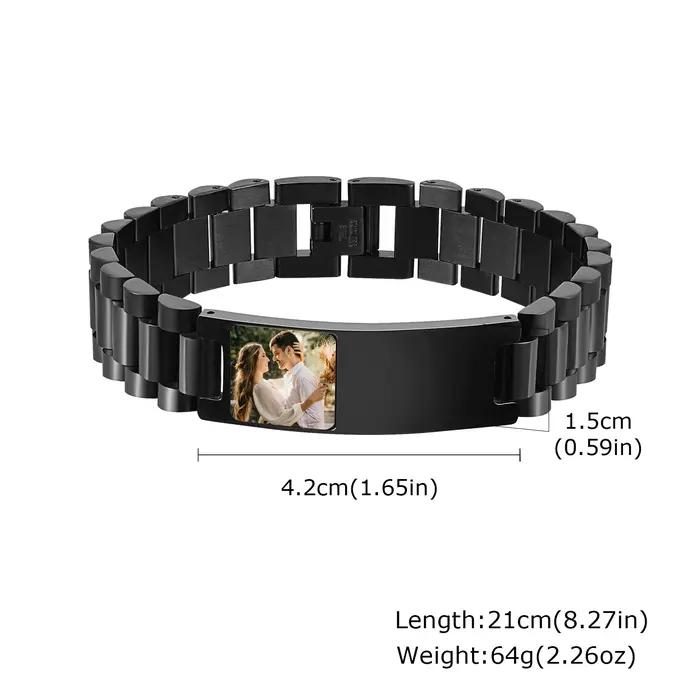 Bracelet personnalisé en acier inoxydable avec photo et identification pour homme occasions spéciales cadeau pour grand-père père frère