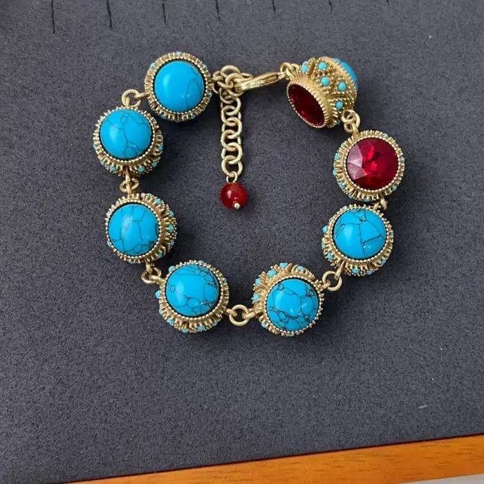 Bracelet BoHEME Retro Turquoise et Rubis Style Palais Luxe Vintage Geometrique pour Femmes Occasions Speciales