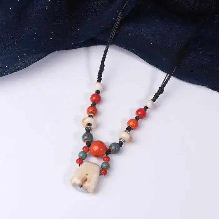 Collier de haricots en céramique coloré, pendentif Boho fait à la main, bijoux Vintage réglables, ca