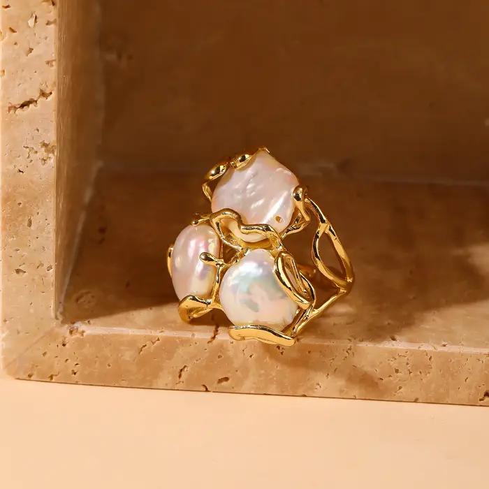 Bague en perles d'eau douce baroques plaquées or 18 carats bijou de célébration pour femme occasions spéciales mariage anniversaire