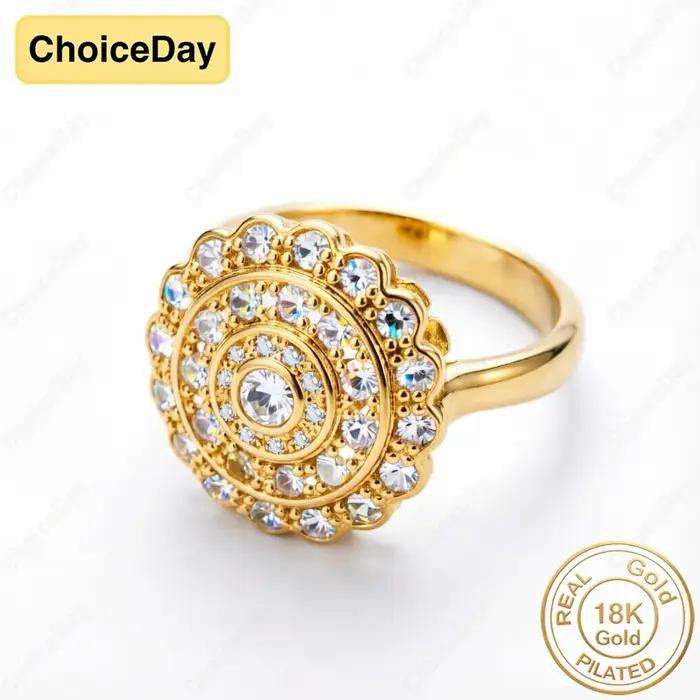 Bague florale luxueuse en zircon rose/blanc plaqué or 18 carats pour femme