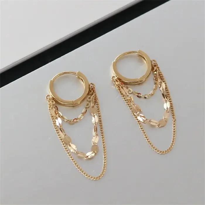 Boucles d'oreilles à pampilles en argent Sterling 925 véritable plaqué or 18 carats pour femmes