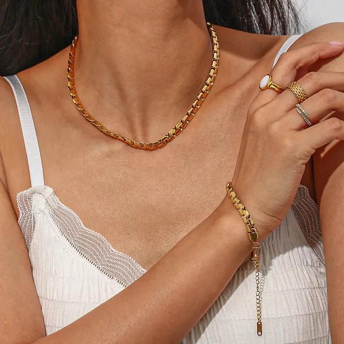 E.B.belle-Ensemble de bijoux en acier inoxydable plaqué or 18 carats