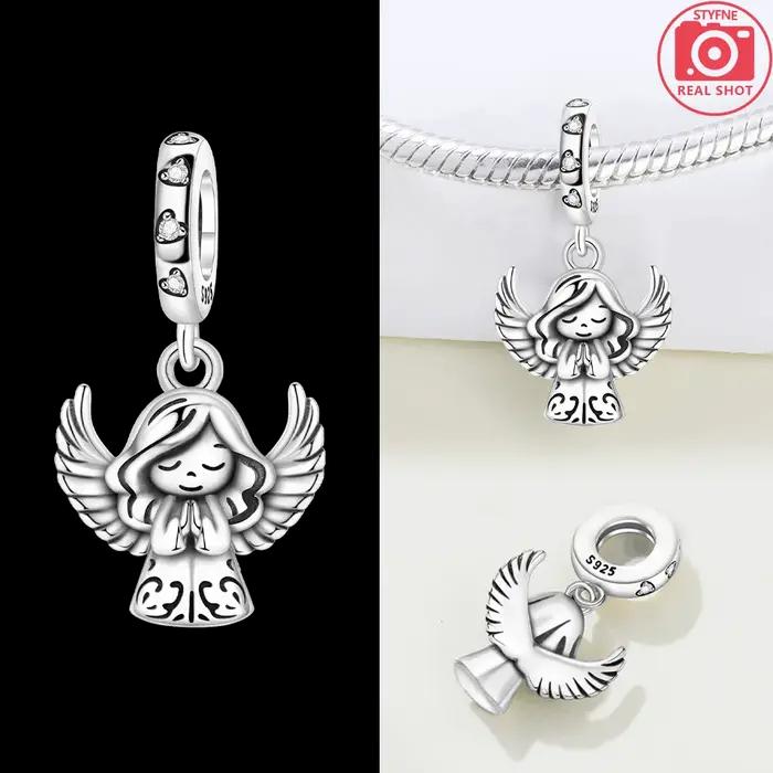 Pendentif Ange en pain d'épices original en argent sterling 925, perles pour bracelets, breloques pour sacs et porte-clés, accessoire DIY, cadeau pour femme, festif