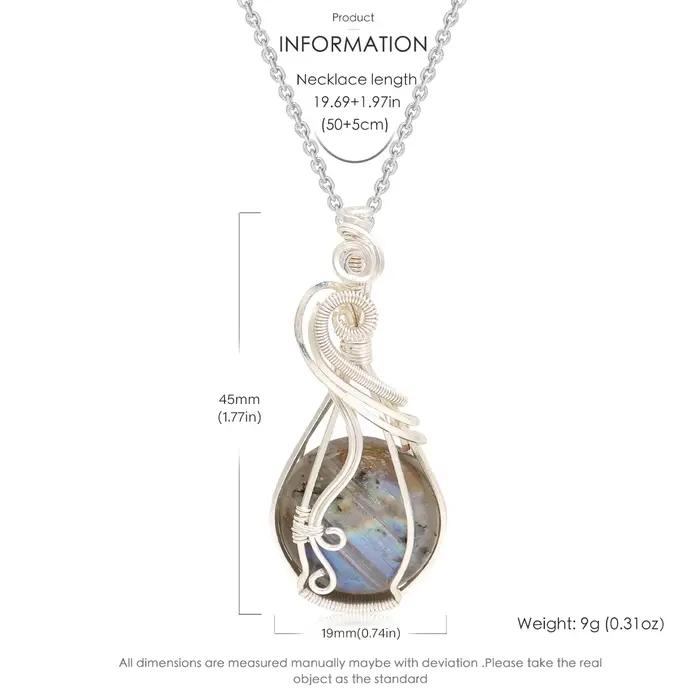 Pendentif Labradorite Arc-en-Ciel Pierres Précieuses Collier Naturel Cuivre Femme Occasions Spéciales