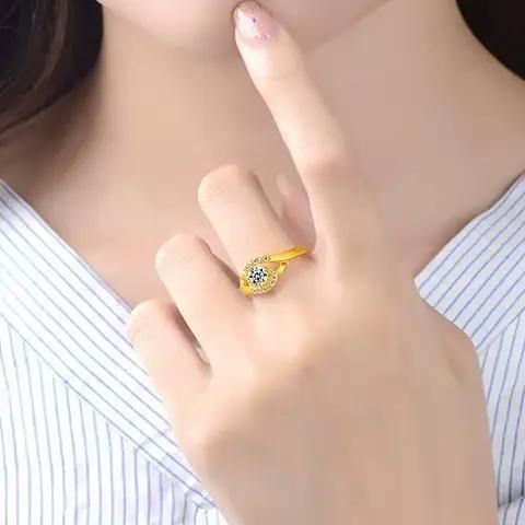Fermoir à Bague Incrusté de Diamants Or Jaune 18 Carats Bague de Mariage Classique Pour Femmes Occasions Spéciales