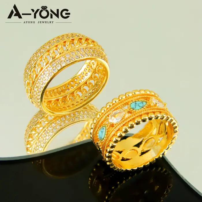 Bague de cocktail vintage marocaine plaquée or 24 carats sertie de zirconium blanc élégante à offrir pour femme occasions spéciales