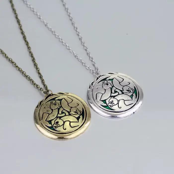 Collier empilable trois ours-pendentif rond de forêt