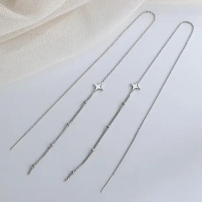 Boucles d'oreilles pendantes étoile et croix en argent regardé 925 pour femmes
