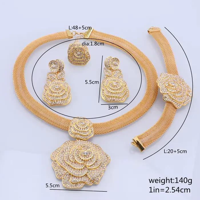 Ensemble de Bijoux de Luxe en Cristal Or et Argent pour Femmes Occasions Spéciales Mariage Fête Anniversaire