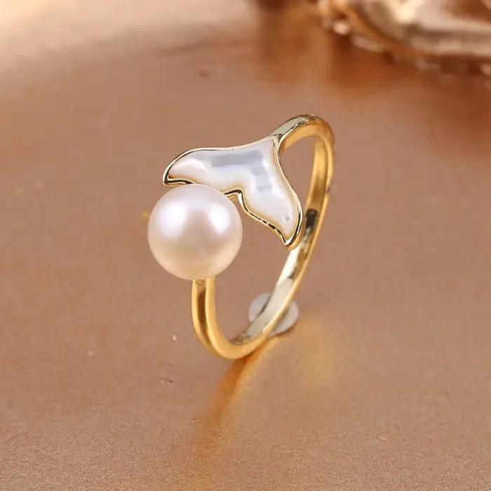 Bagues en perles d'eau douce naturelles plaquées or pour femmes