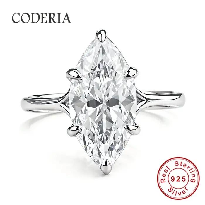 Bague de fiançailles en moissanite taille marquise 3 carats (7x14mm), couleur D, clarté VVS, passe l