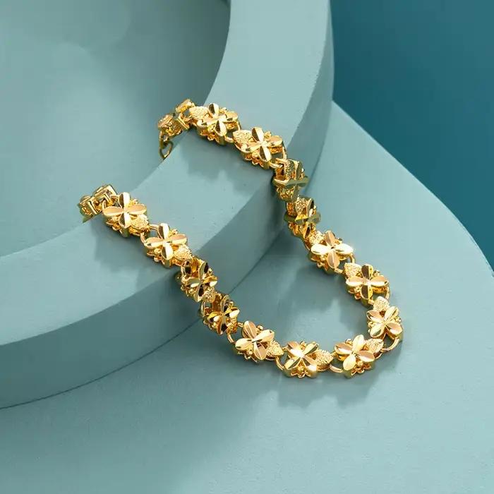 Bracelet porte-bonheur couleur or 24K, 6mm, trèfle à quatre feuilles, adapté aux cadeaux de bijoux pour femmes