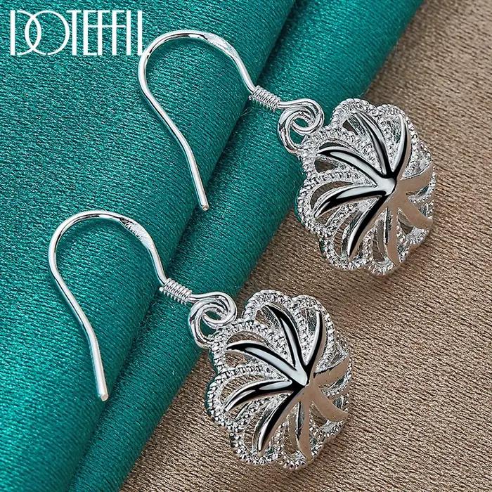 DOTEFFIL 925 Rond En Argent Sterling Fleur Goutte Boucle D'oreille Pour Femme Dame Fête De Fiançaill