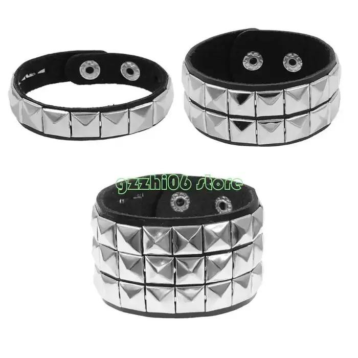 Bracelet punk rock élégant avec motif squelette en cuir, finition plaquée argent, or, laiton, rhodium et zirconium pour homme et femme, idéal pour les festivals de musique, concerts et occasions spéciales