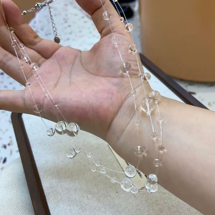 Collier Goutte de Rosée du Matin au Design Unique, Fait Main, Perles de Cristal Transparentes, Chaîne de Clavicule Tendance et Originale