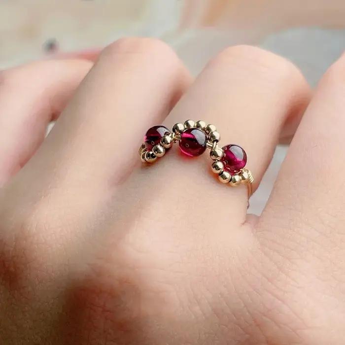 Bague en grenat naturel 14K or rempli boho chic pour femmes, bague personnalisable, bijoux minimalistes, cadeau anniversaire, occasions spéciales