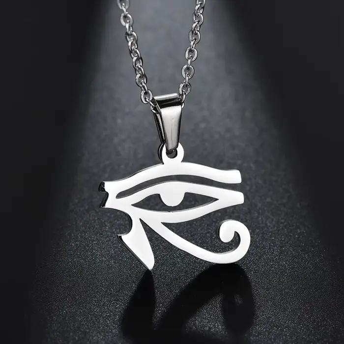 Collier pendentif l'oeil d'horus en acier inoxydable, série égyptienne ancienne, ras du cou Ra Eye pour femmes et hommes, cadeau d'anniversaire pour père