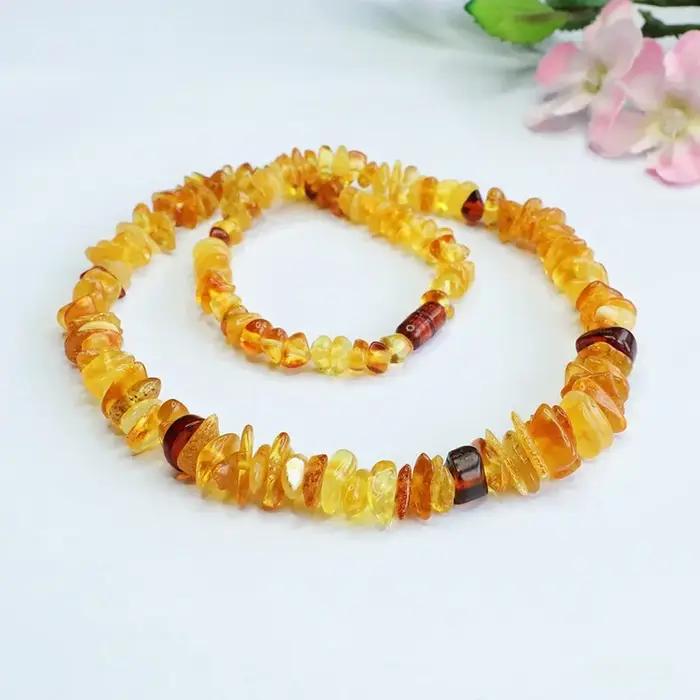 Collier multi-trésors en ambre naturel, ambre de sang, ambre doré, tissé à la main, forme géométriqu