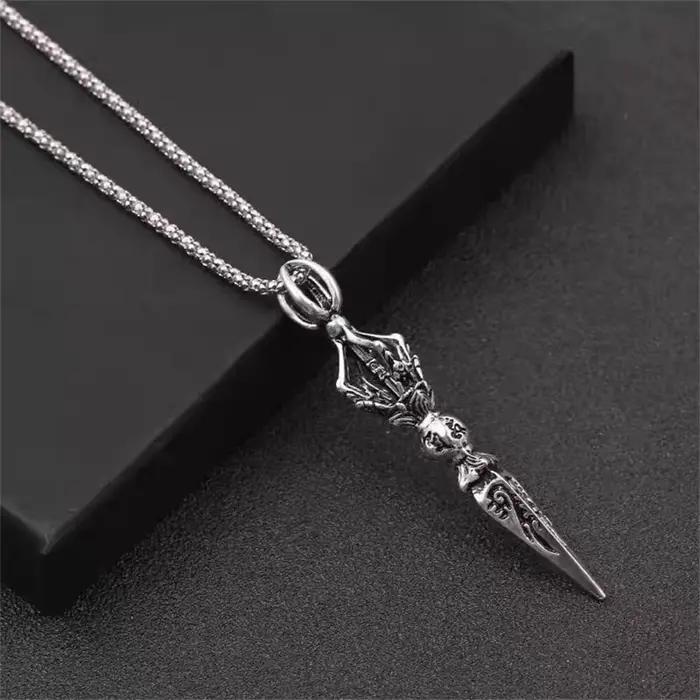 Collier pendentif bouddhiste tibétain Vajra, en acier titane, Om Mani Padme Hum, breloque avec accen