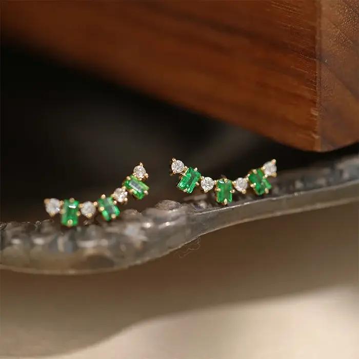Boucle d'oreille en argent Sterling 925 et Zircon émeraude plaqué or