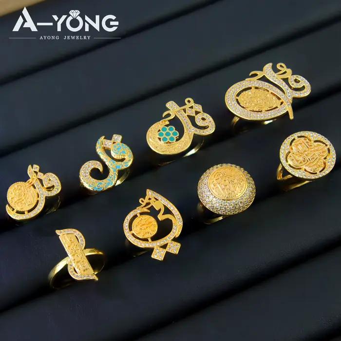 Bague de mariage de luxe en or 21 carats sertie de zircon pour femmes, bijoux de fête du Ramadan, Turkish Coin Jewelry pour cérémonies de mariage