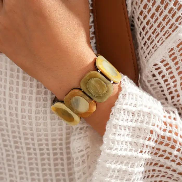 Bracelet en résine corde élastique vermeil style rétro géométrique carré pour femmes occasions quotidiennes et spéciales