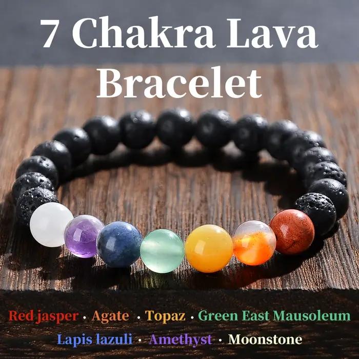 1 morceau de bracelet en pierre volcanique à sept chakras, qui peut soulager le stress et a une aura énergétique.