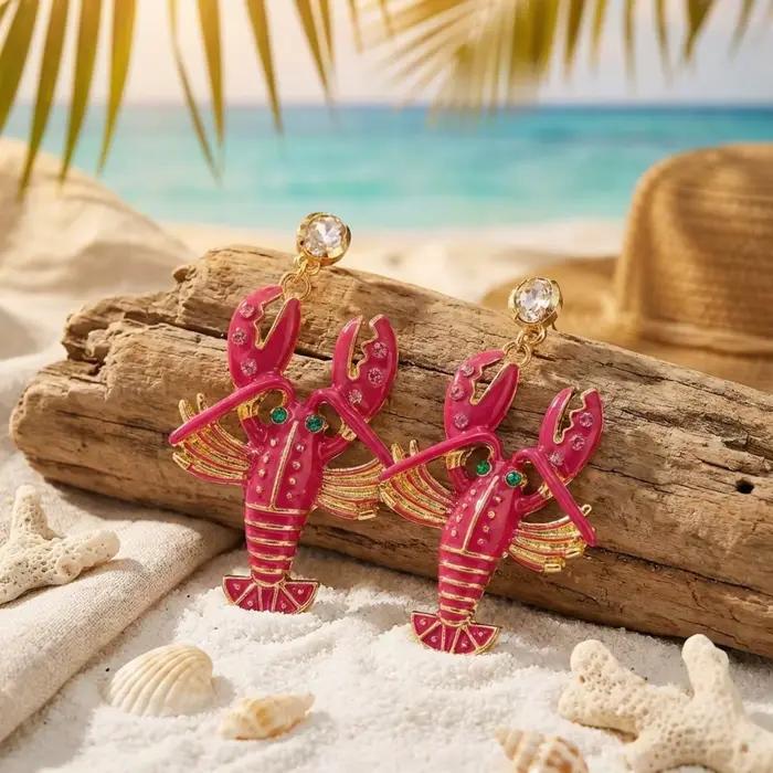 Boucles d'oreilles pendantes créatives en forme de homard ornées de strass rouges exagérés pour femmes et hommes bijoux de fête d'été occasions spéciales style bohème chic