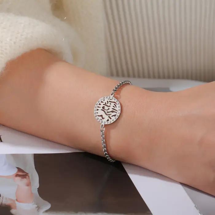 Kkjoy Bracelet en acier inoxydable fait à la main en or 18 carats avec breloque circulaire creuse