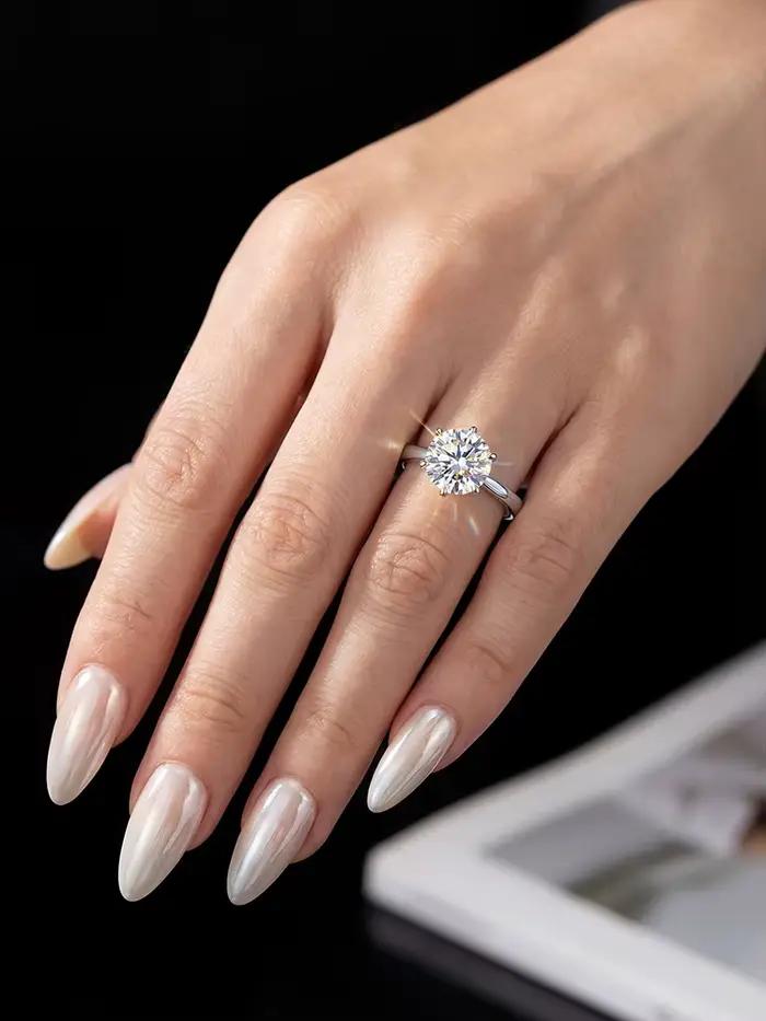 Bague en moissanite véritable ronde argent sterling 925 bijou de mariage élégant pour femme occasions spéciales