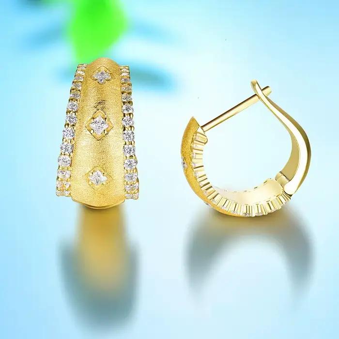 Boucles d'oreilles BELLUX en argent sterling 925 plaqué or 18 carats, fabrication artisanale italienne, finition brossée vintage