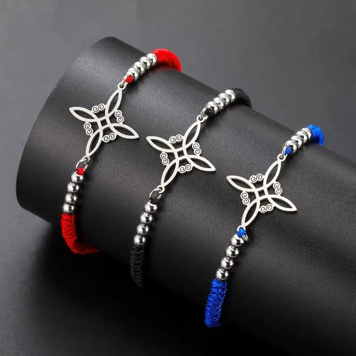 Dawapara – Bracelet à breloques avec nœud de sorcière pour femmes, amulette de Protection des nœuds celtiques, chaîne de perles en acier inoxydable, bijoux Wiccan de sorcellerie
