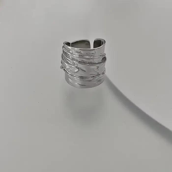 Bague de cocktail Hiphop avec revêtement d'argent pour homme et femme, style rock, motifs géométriques, ajustable, cadeau pour anniversaire, mariage et autres occasions spéciales