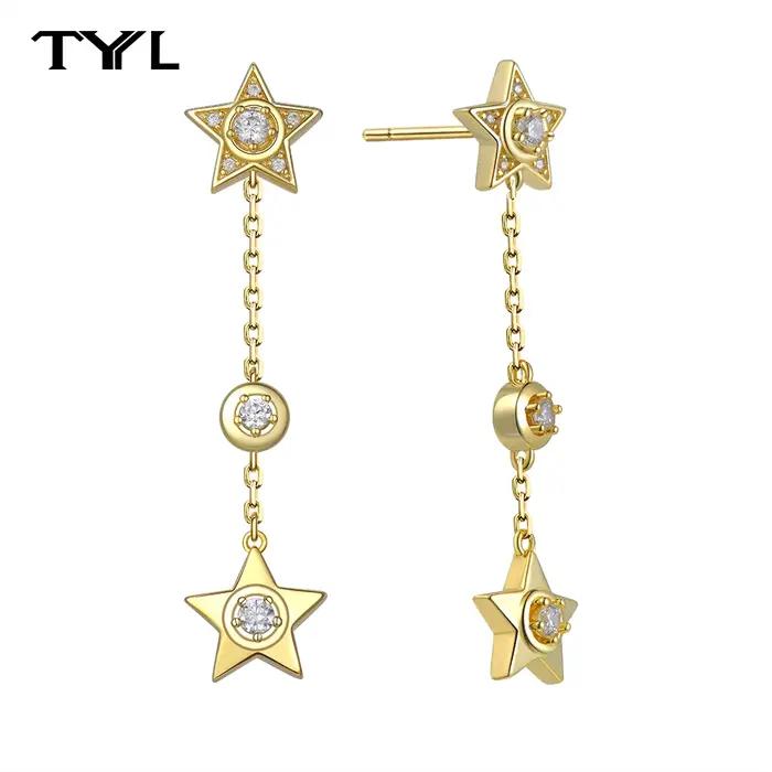 Boucles d'oreilles pendantes longues avec pompon étoile pour femme