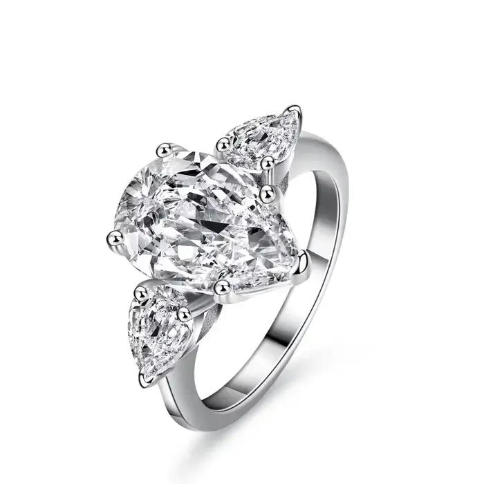 Bagues de fiançailles en diamant Moissanite pour femmes, coupe poire, 1/2/3/6Carat, en argent Sterli