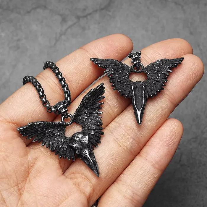 Colliers rétro Viking corbeau pour hommes et femmes, pendentif corbeau en acier inoxydable, chaîne Punk, bijoux à la mode, accessoires, cadeaux, vente en gros
