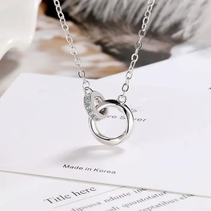 Collier en argent Sterling S925 pour femmes, plein de diamants et Zircon, bague Simple Möbius, chaîn